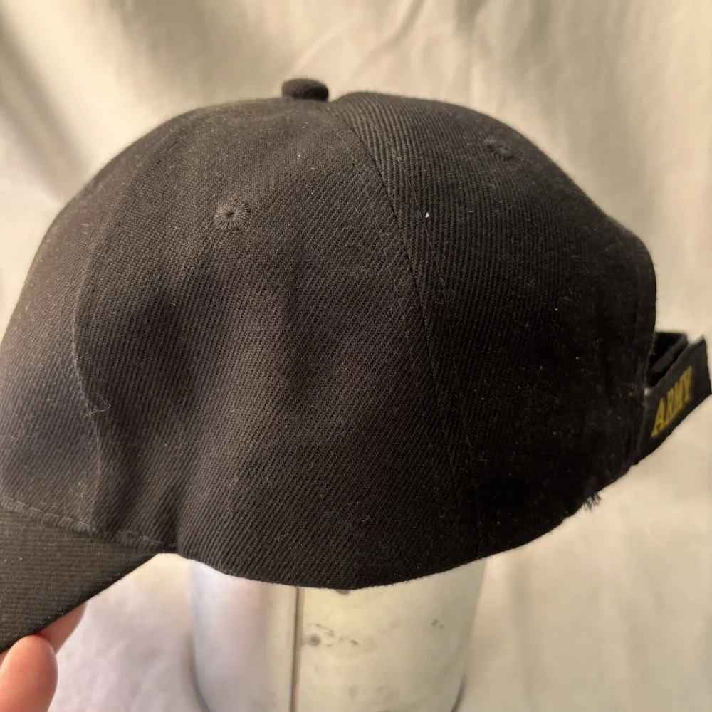 US Army Stitched Stars Hat Cap Hook Loop Back Black Silver Gold